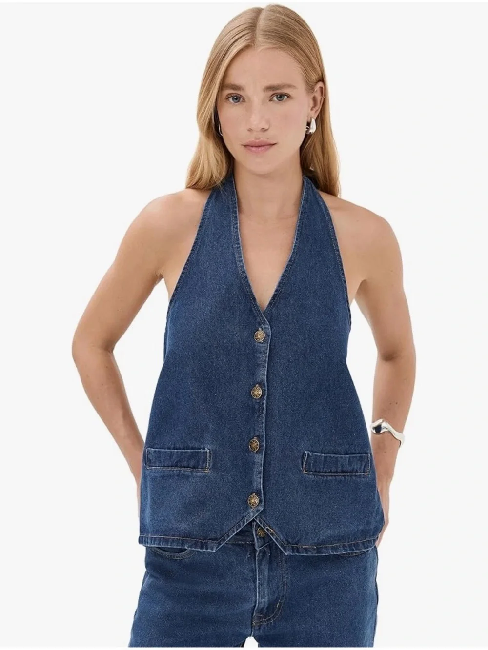 LIONESS MATCHING DENIM SET: HILLS HALTER VEST, TOP MODEL JEAN